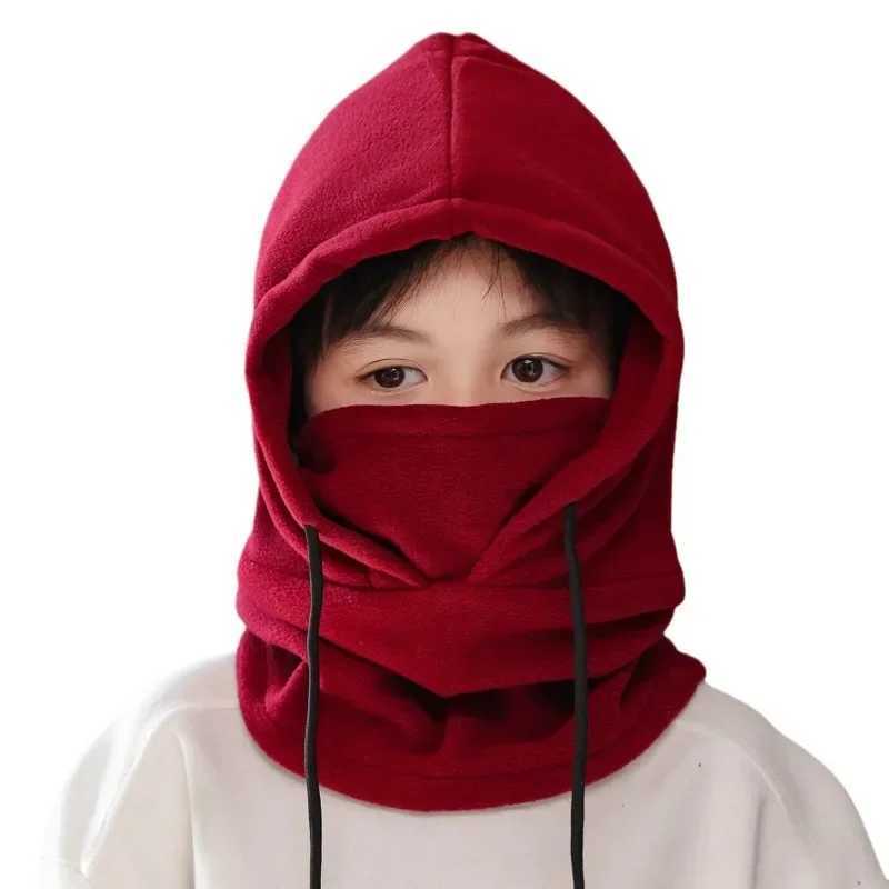 Winter wool childrens Balaclava hat outdoor windproof bicycle hat suitable for children boys and girls solid color thick warm hooded bean scarf W24121