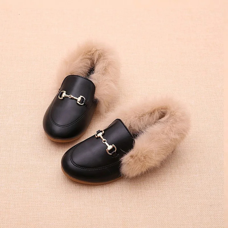 Kids Shoes Girls Shoes Winter Warm Fur Girls Loafers PU Leather Girls Dress Shoes Princess Shoes Flats Girls Kids 241213