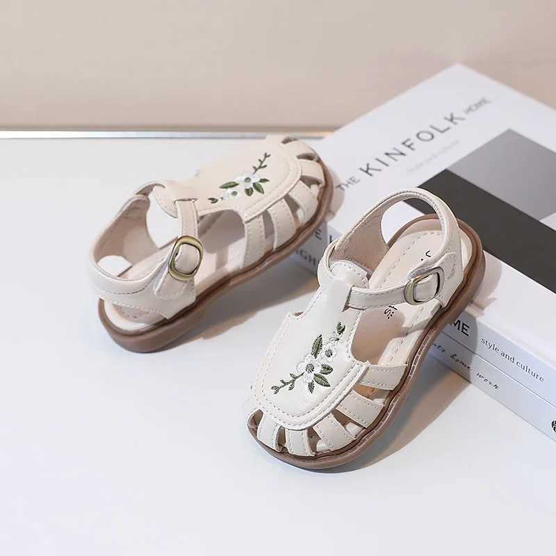 Sandals Traditional Chinese Embroidery Kids Shoes for Girl Sandals Summe Retro Princess Shoes Roman Style Girls Leather Shoes Kid F05173 H241213