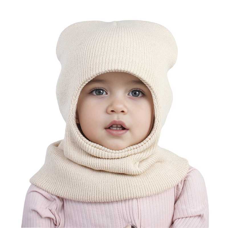 Winter Baby Balaclava Hat Warm Knitted Wool Bean Hat Scarf Integrated Childrens Ear Protection Hat Baby Neck Cap 1-7Y W241213