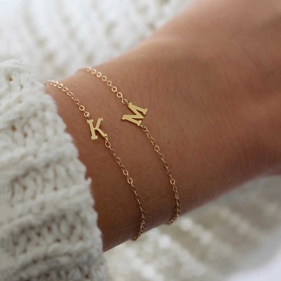 1pc Letter She Beads Thin Chain Bracelet Simple Minimalist Hand Chain Unisex Jewelry DecorationXJ241214