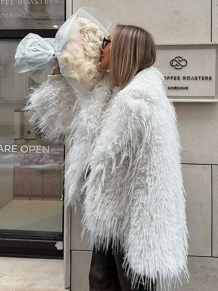 Fashionable solid fur faux fur womens coat elegant V-neck long Slve warm jacket 2024 new winter womens premium coat X241214