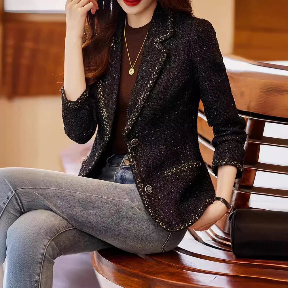 Autumn Winter Ladies Casual Blazer Women Black Green Beige Plaid Jacket Female Long Sleeve Single Breasted Slim Coat 241209