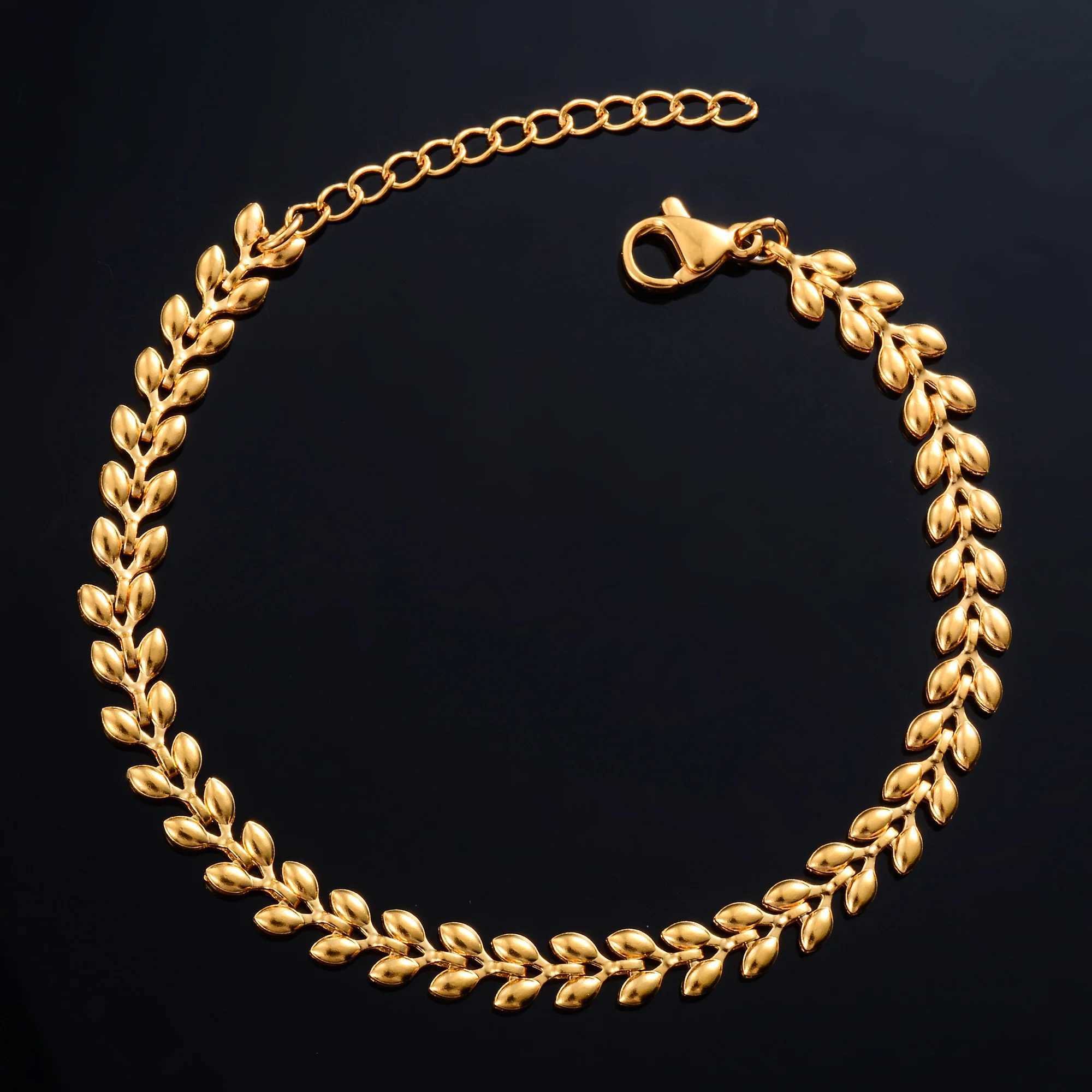 Bracelet Stainl Steel for Women Wheat Link Hand Chain with Extender Gold Color Plated Bangle Anklet Ladies Jewelry AccoryXJ241214