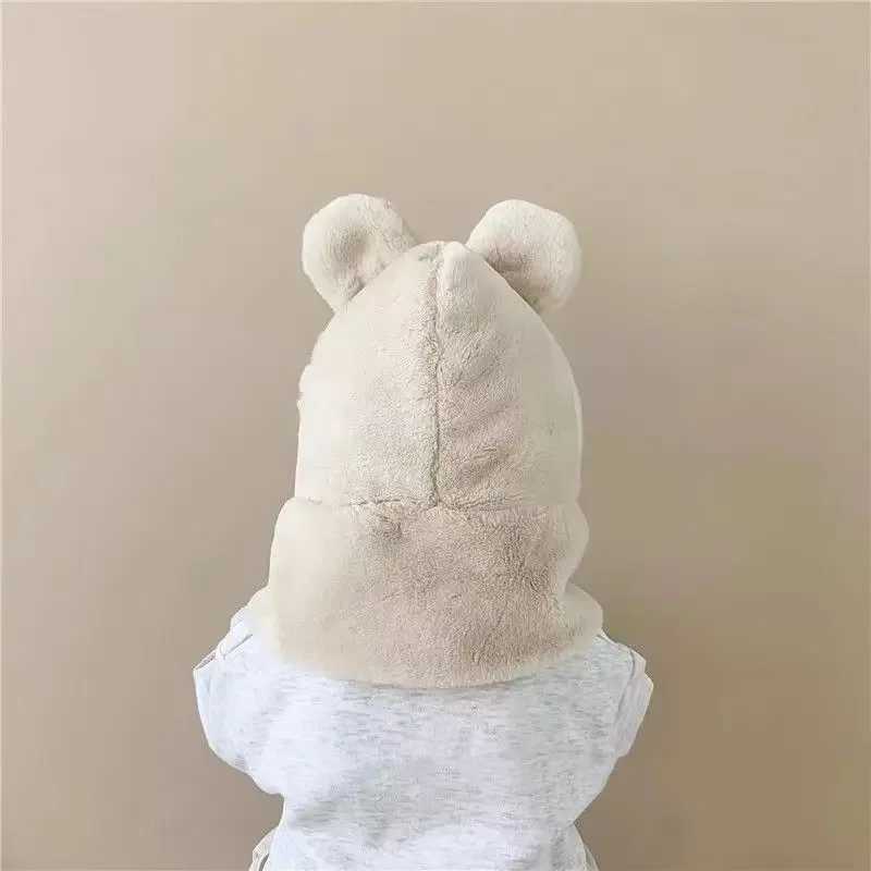 Winter Warm Single piece Childrens Plush Cute Bear Ears Baby Hoodie Girl Ear Protection Hat Windproof Beanies W241213