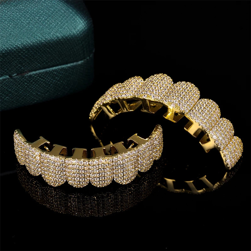 D Z Sparkling Cubic Zirconia Grilz Set Suitable for Neutral Style Upper and Lower Removable Dental Gold Silver Fashion Jewelry 241210