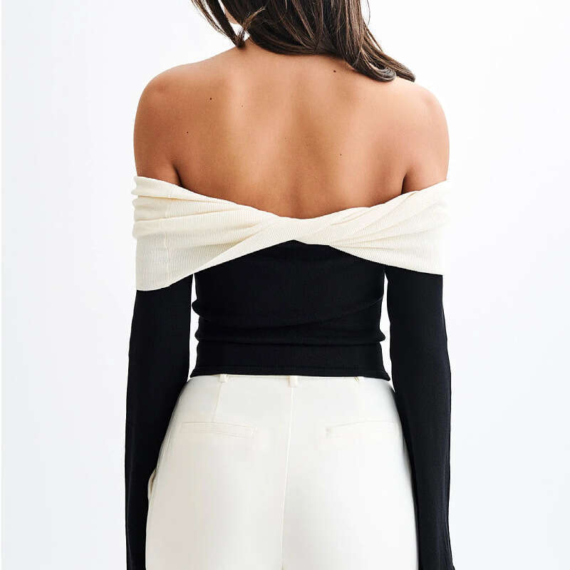 European and American new knitted top women's one design, temperament, off shoulder slim fit sweater for women