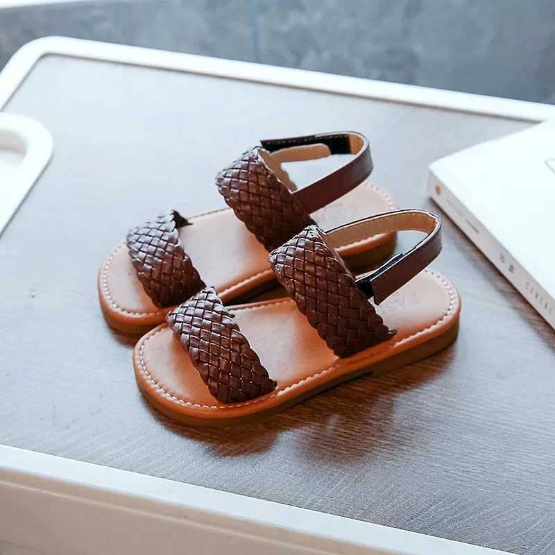 Sandals New Toddler Shoes Girl Summer Braided Vacation Beach Children Sandals Retro Weave Kids Sliders Back Strape Slingback Shoe G12286 H241213
