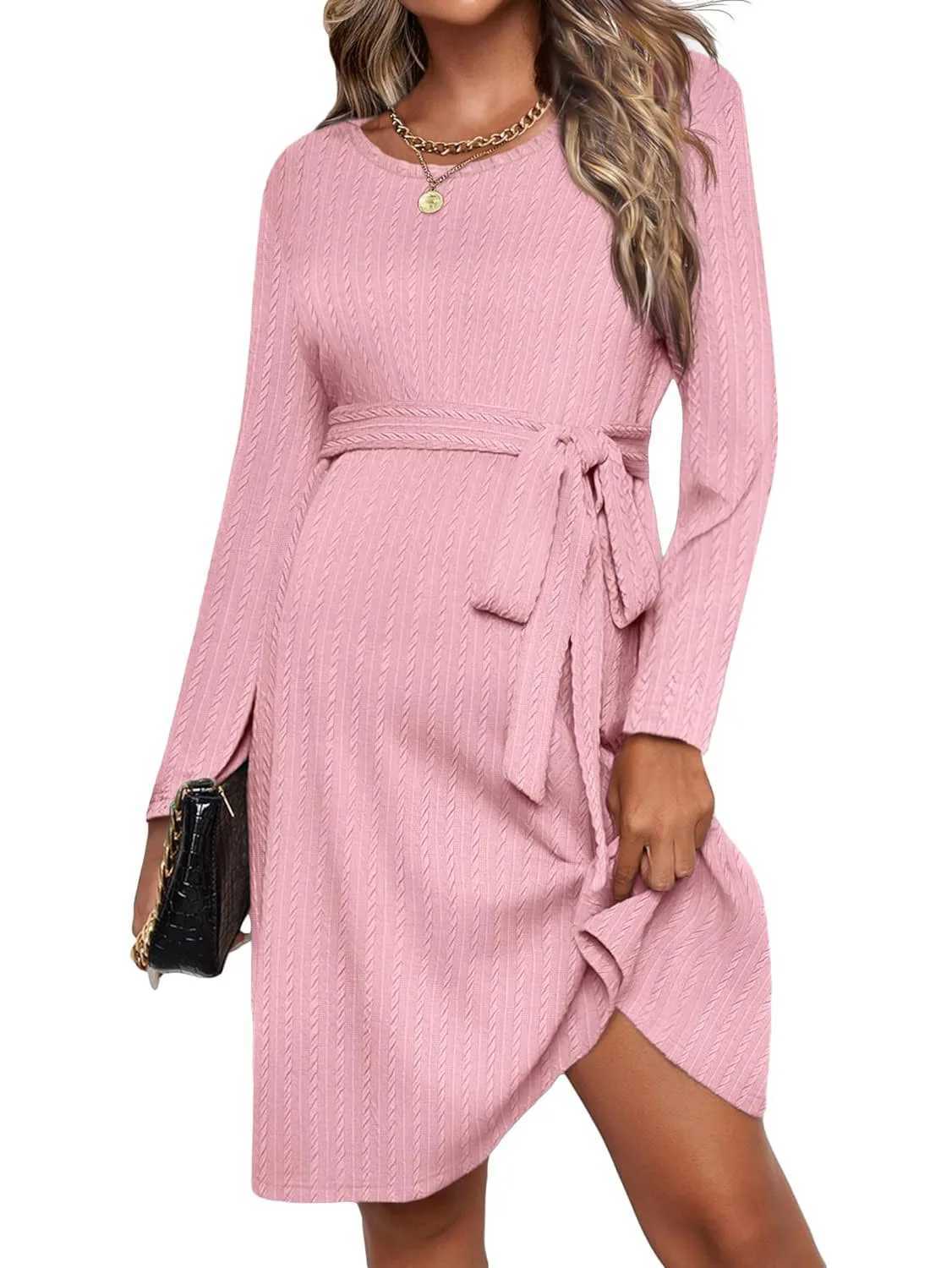 American Sle Fashion Materni Dress Ties Waist Autumn Winter Long Sleeve A Line Clothes for Pregnant Women Youth PregnancyXJ241213