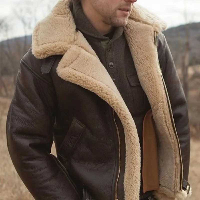 2023 mens thick leather jacket with fur and fur integrated synthetic fur leather jacket W241213