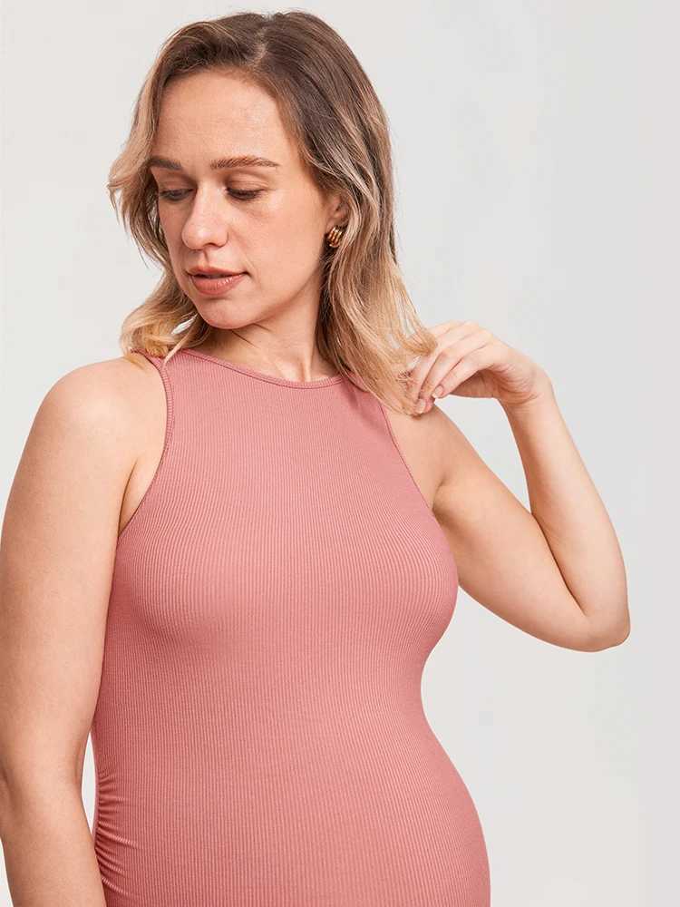 Momanda Halter Neck Ribbed Materni Dress Spaghetti Strap Bodycon Dresses Square Neck Materni Clothes for Baby Shower MA002XJ241213