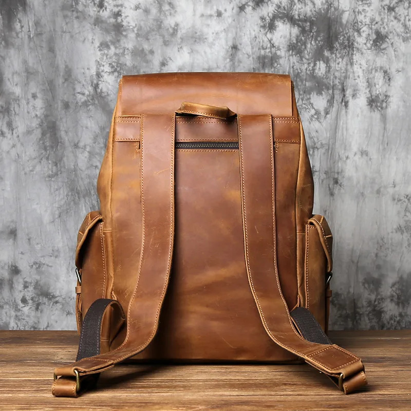 NZPJ Retro Genuine Leather Mens Backpack Natural Cowboy Backpack Large Capacity Computer Bag Crazy Horse Leather Backpack 241210