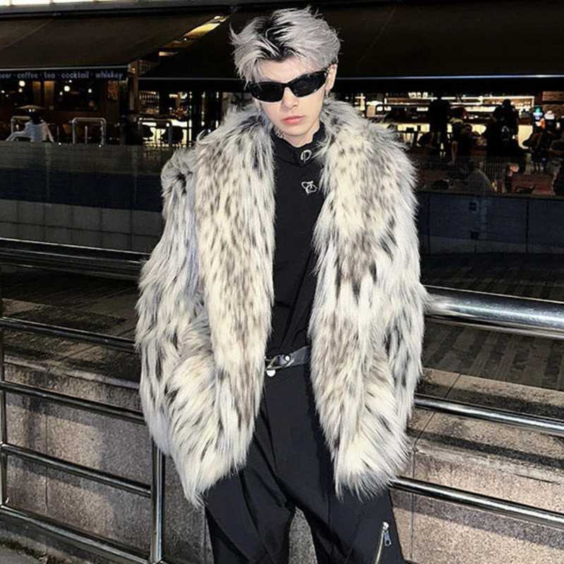 LZHEN trendy high-end fashion faux fur coat leopard personalized elegant casual windproof mens top new coat LZ7984 W241213