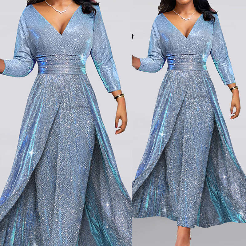 European And American Banquet Dress Ins Double-Sided Sequin Large Skirt Strapless Sexy Fashion Jumpsuit
