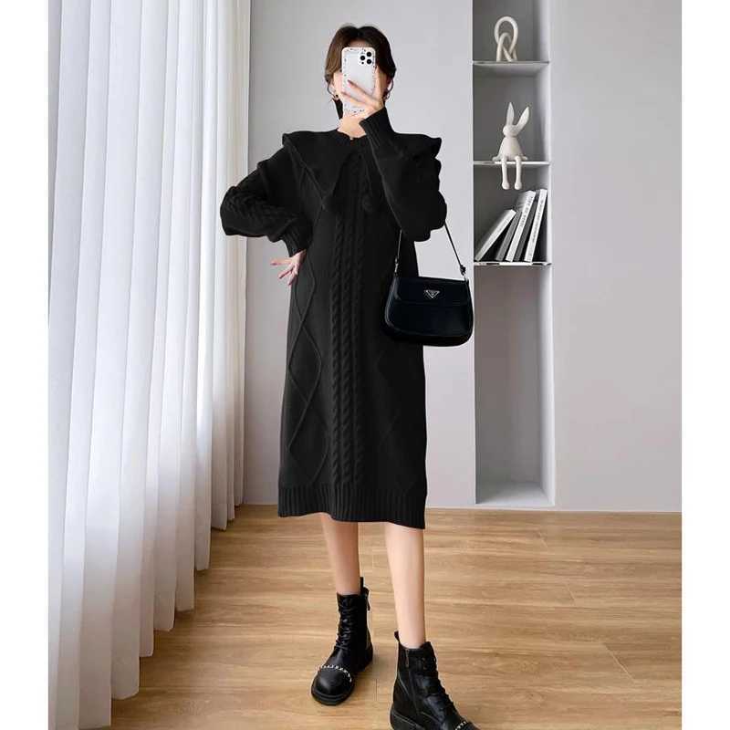 Mid Length Materni Fall Winter Sweaters Dresses Elegant Oversize Warm Pregnant Wear Fashion Korean Version Breastfeeding DressXJ241213