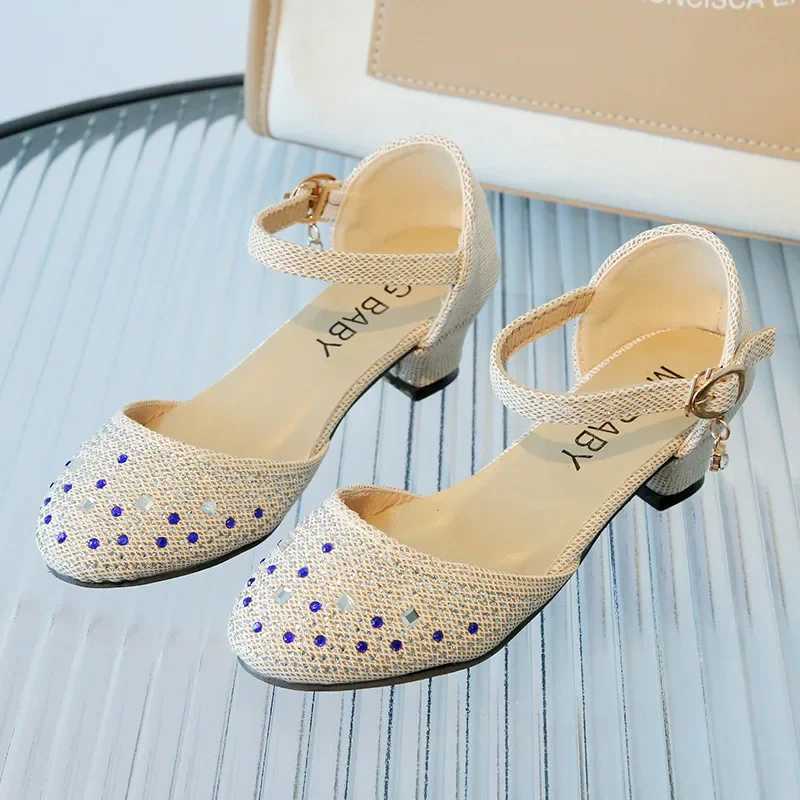 Sandals Princess Girls Party Shoes Children Sandals with Rhinestones High Heels Shoes Girls Sandals Pointy Toe Summer Kids Shoes H01184 H241213