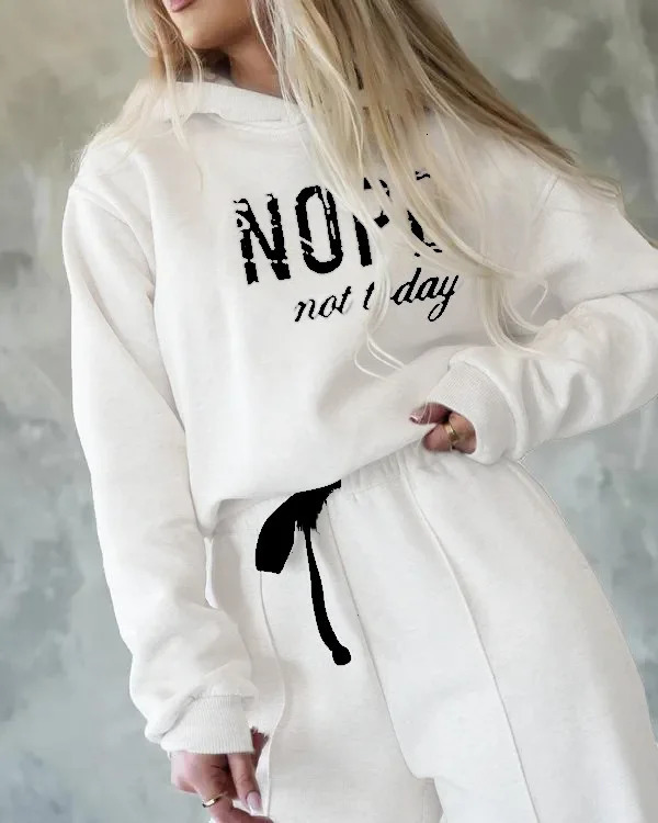 2 Piece Set for Women 2024 Autumn Winter Sports Style letter print Two Hoodie High Waist Wide Leg Pant sweatshirt 241203