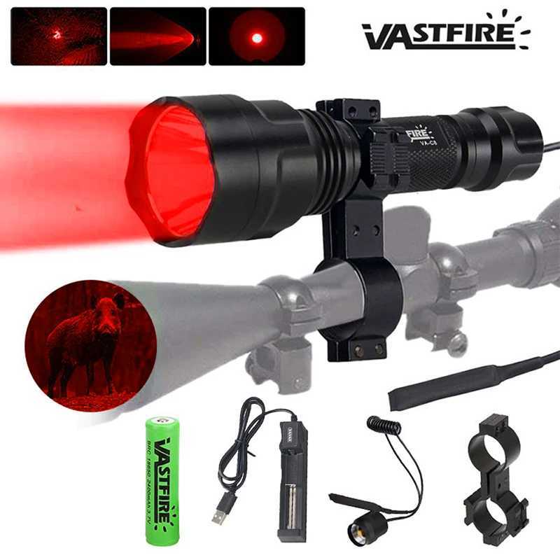 Hunting Flashlight White/Green/Red Torch Powerful C8 d Tactical Torch Rif Scope Lantern+Airsoft Mount+Switch+18650+ChargerXJ241214