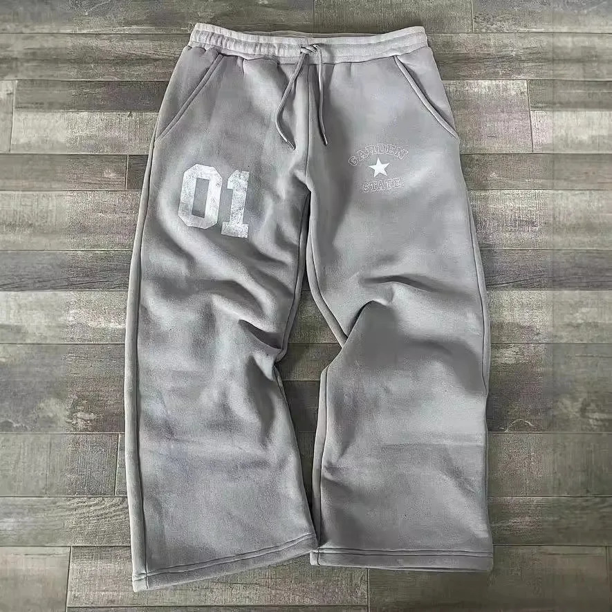 Fashion sports pants European and American retro letter printed elastic waist loose fit mens and womens trendy casual pants 241214