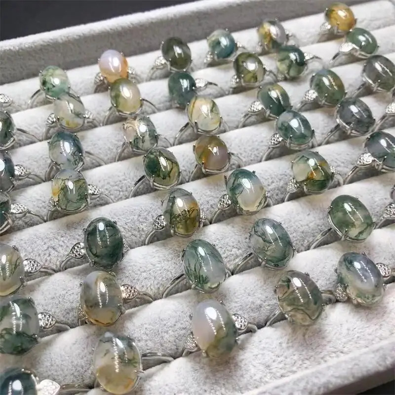 Natural Moss Agate Rings Facet Trendy Finger Charm Jewelry Gemstone For Women Fashion Healing Party Gift 1PCS 241214
