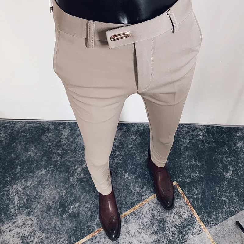 Men Suit Pants Formal Trousers Stretch Slim Hombre Solid Color Casual Dress Pants Fashion Men Clothing 241213