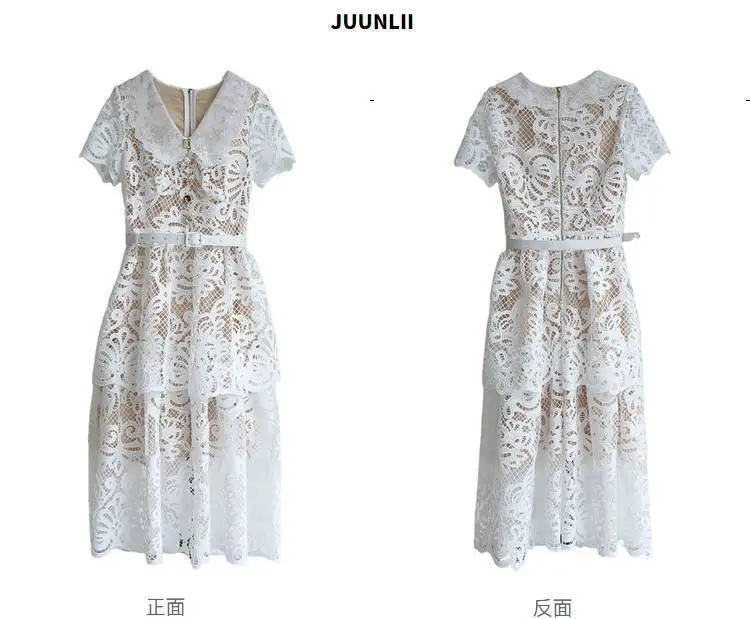 Casual Dresses Autumn Lace Embroidery White Cake Dresses Women Long Sleeve Crochet Hollow Out Party Prom Evening Wedding Dresses