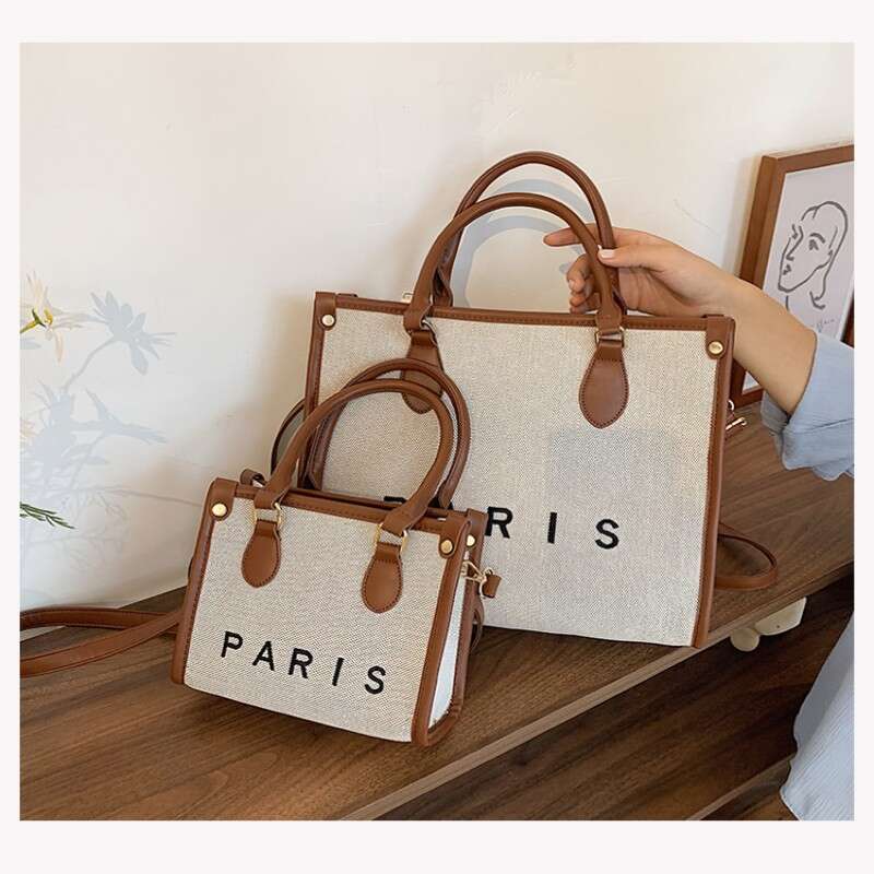 Large Capacity Handbag For Women's Cross-Border Foreign Trade, New Canvas Printed Letter Fashion Trend Single Shoulder Crossbody Bag