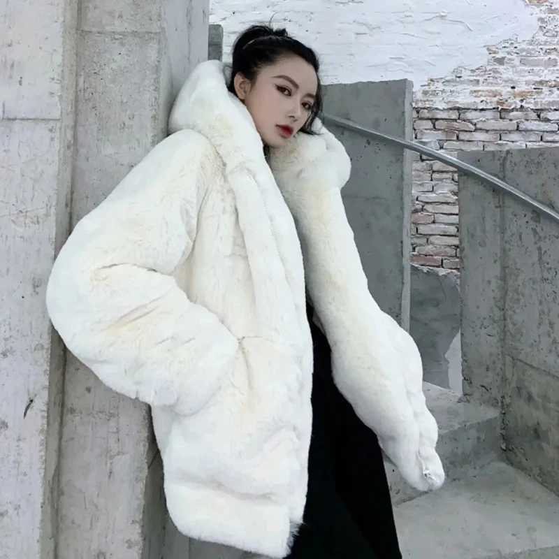 Winter Warm Elegant Thick Artificial Fur Coat Womens Loose Casual Belt Black Womens Jacket Korean Fashion Grey Toothed Coat New Cute X241214