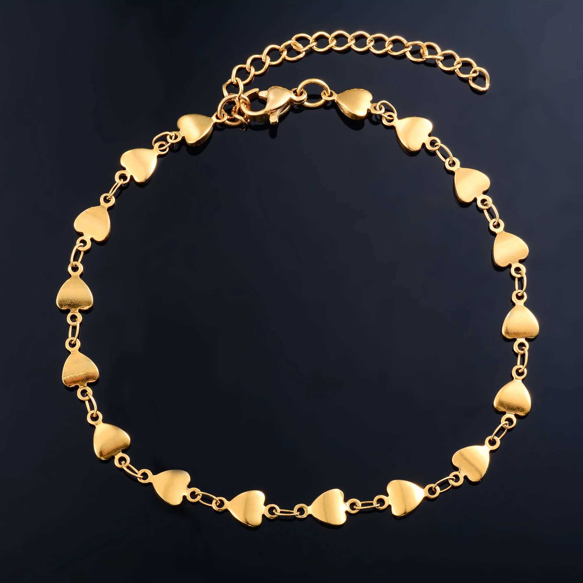 Dainty Heart Link Chain Bracelet for Women Stainl Steel Hand Bangle Ladies Girl Foot Ankle Anklet Gift Jewelry AccoriesXJ241214