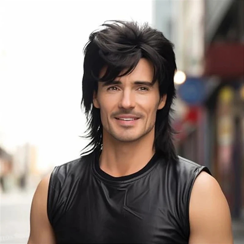 HAIRJOY Mullet Wig Adult Funny Wigs for Men Pop Rock Wig Joe Dirt Wig for 70s 80s Wig Brown Synthetic Wigs 241213