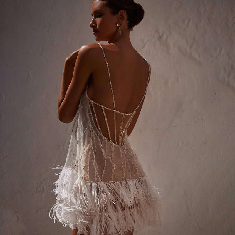 New European And American Style Party Dress Sexy Backless Short Layered Tassel Mesh Bead Suspender Skirt