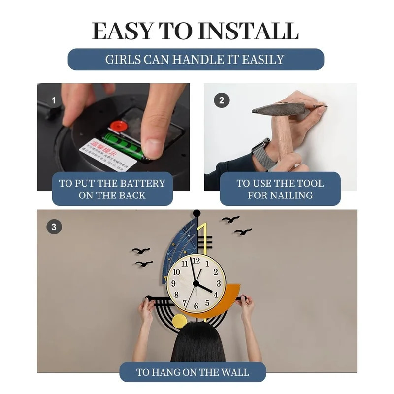 Decorative wall clock navigation sailboat creative clock indoor clock decoration living room background wall decoration 241213