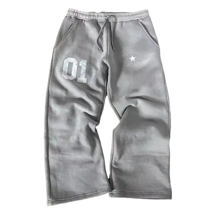 Fashion sports pants European and American retro letter printed elastic waist loose fit mens and womens trendy casual pants 241214