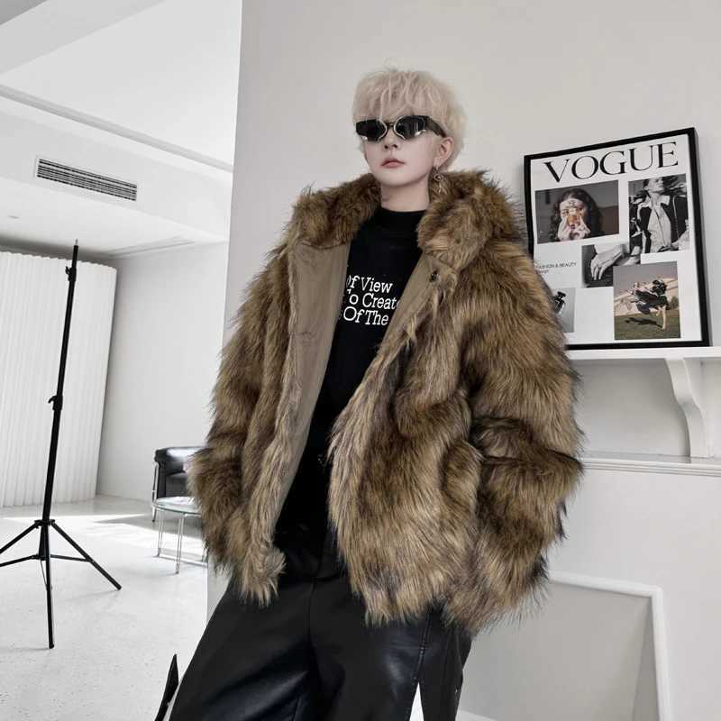 2024 Mens Winter Clothing Retro Imitation Mink Mens Hooded Faux Fur Loose Short Plush Jacket Long Sleeve Trendy Cotton Coats W241213