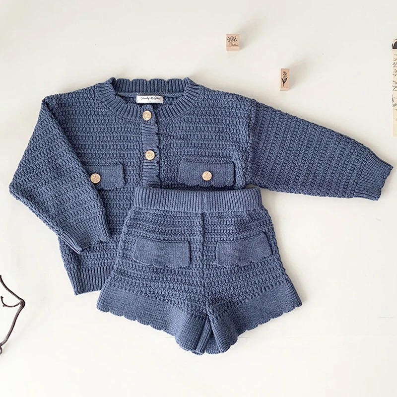 0-4 Yrs Girls Knit Suit Fashion Baby Boys Girls Clothing Sets Winter Knitted Cardigan PP Shorts Infant Girls Knit Tracksuits 241213