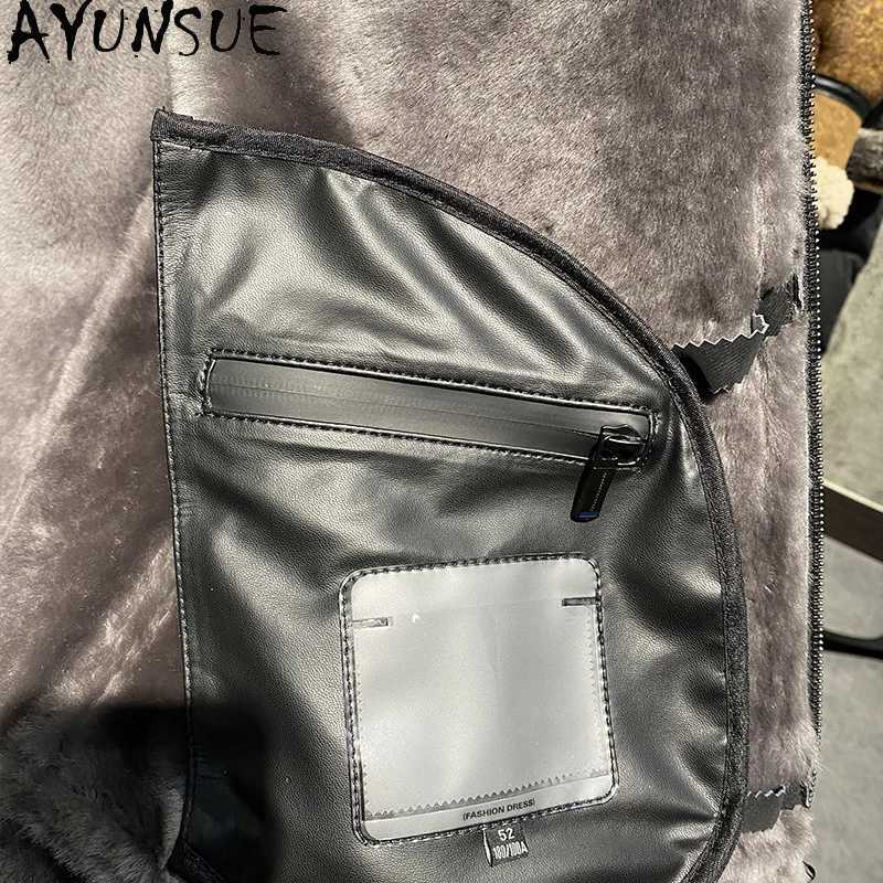 AYUNSUE mens fur coat luxury leather jacket mens winter mens clothing business casual natural sheepskin coat hooded W241213