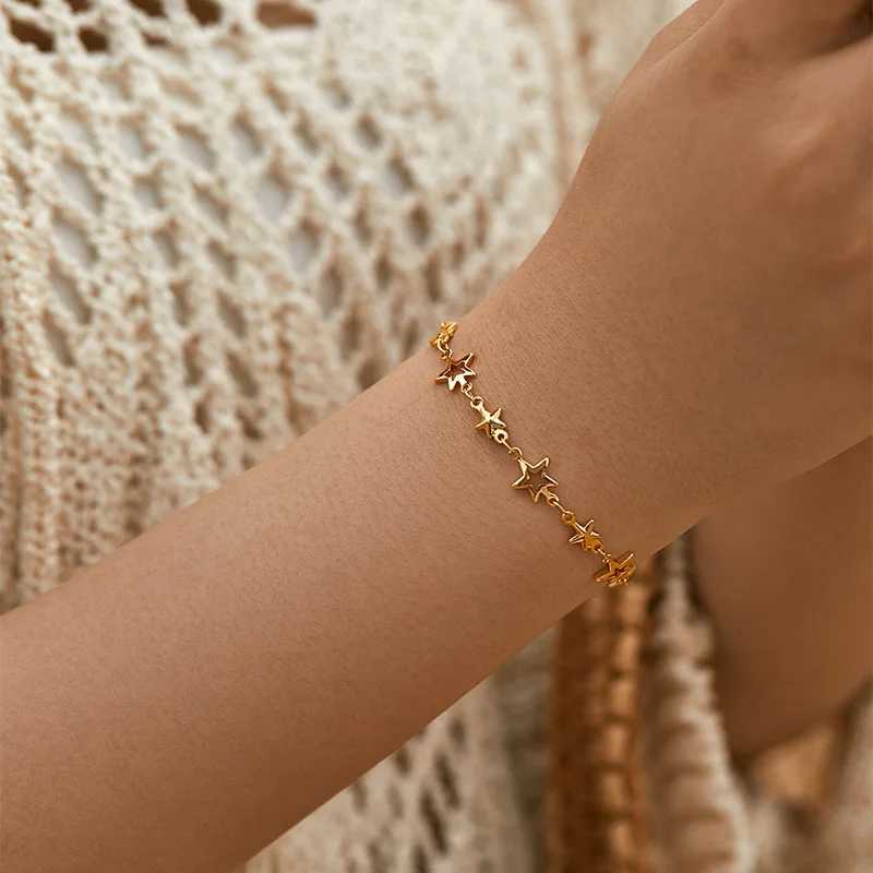 Stainl Steel Metal Hollow Star Chain Bracelets For Man Women Gold Silver Color Pentagram Pendant Bracelet Jewelry GiftsXJ241214