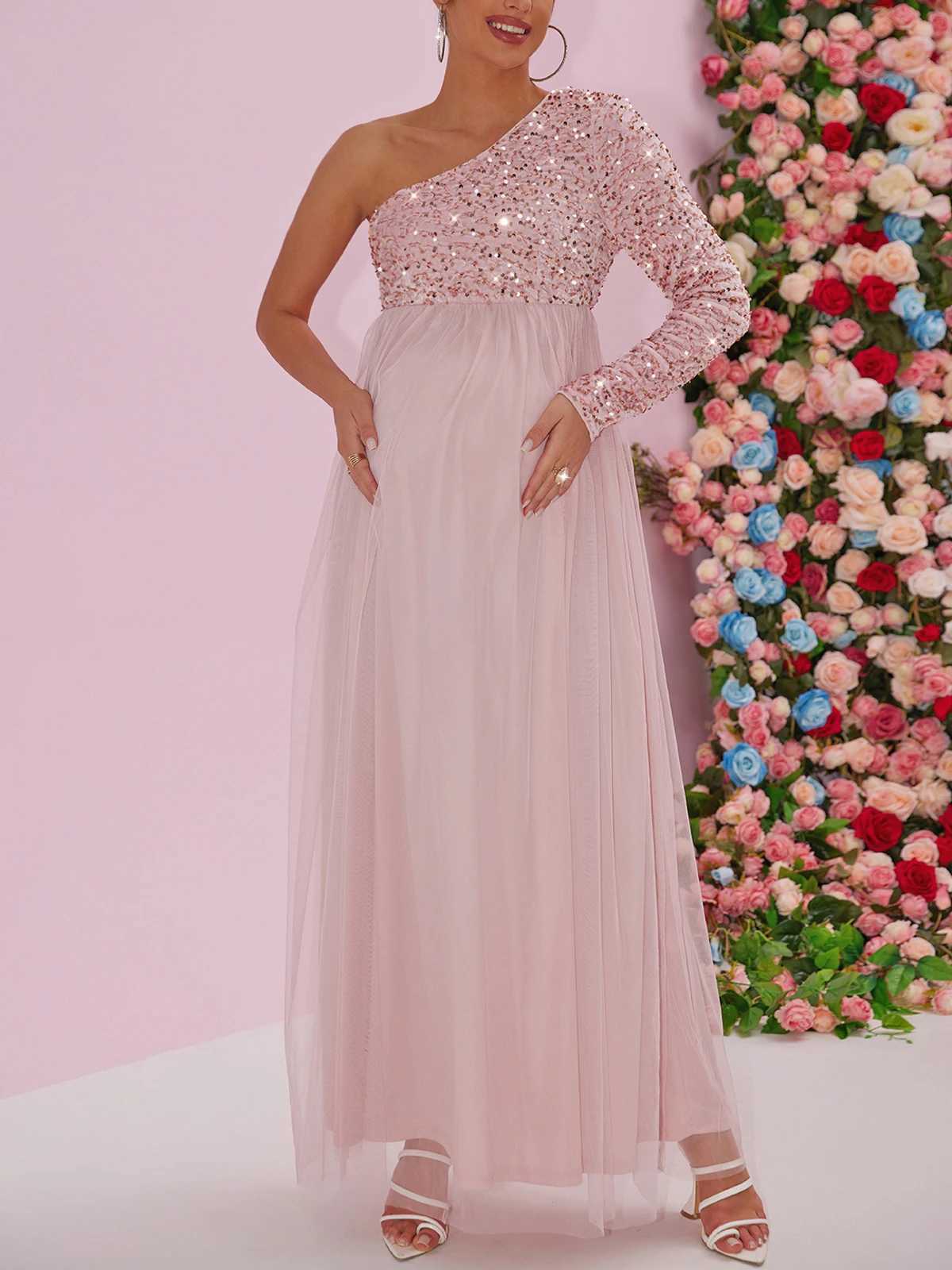 ItsRoya Glitter Velvet Sequin Materni Dresses One Shoulder Long Sleeves Evening Par Gowns Pregnant Photography Props DressXJ241213