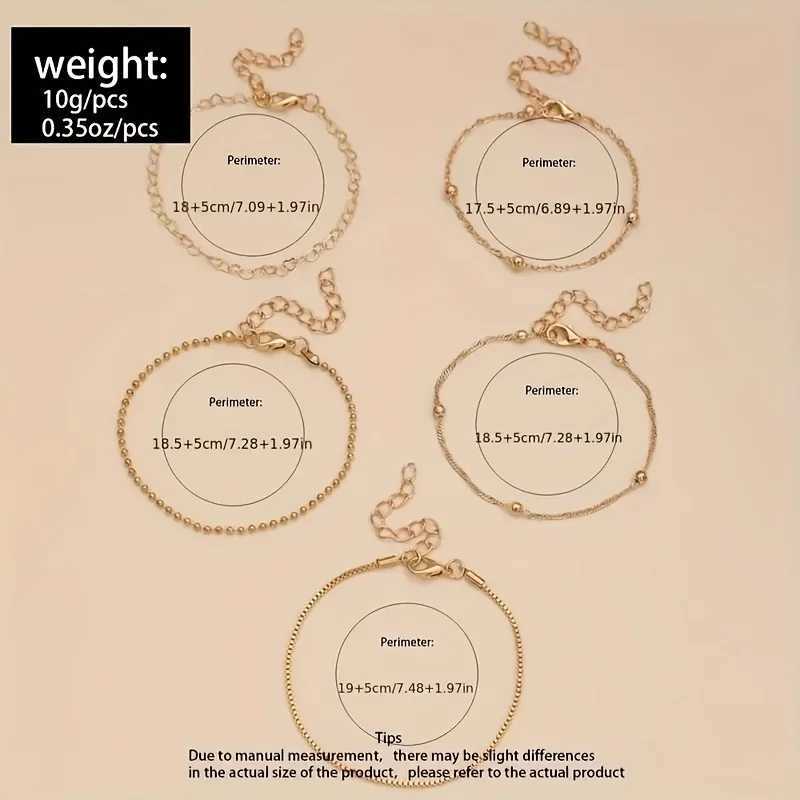 5 Pcs Set Of Tiny Golden Chain Design Bracelet Zinc Alloy Jewelry Elegant Leisure Style For Women Daily Stackable Hand ChainXJ241214