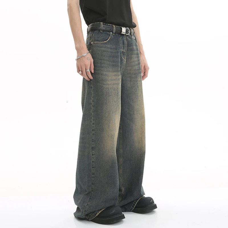 LUZHEN Old Male Pants autumn blue washed mens denim jeans straight casual loose wide leg Trouser 2024 item 9C354 241211