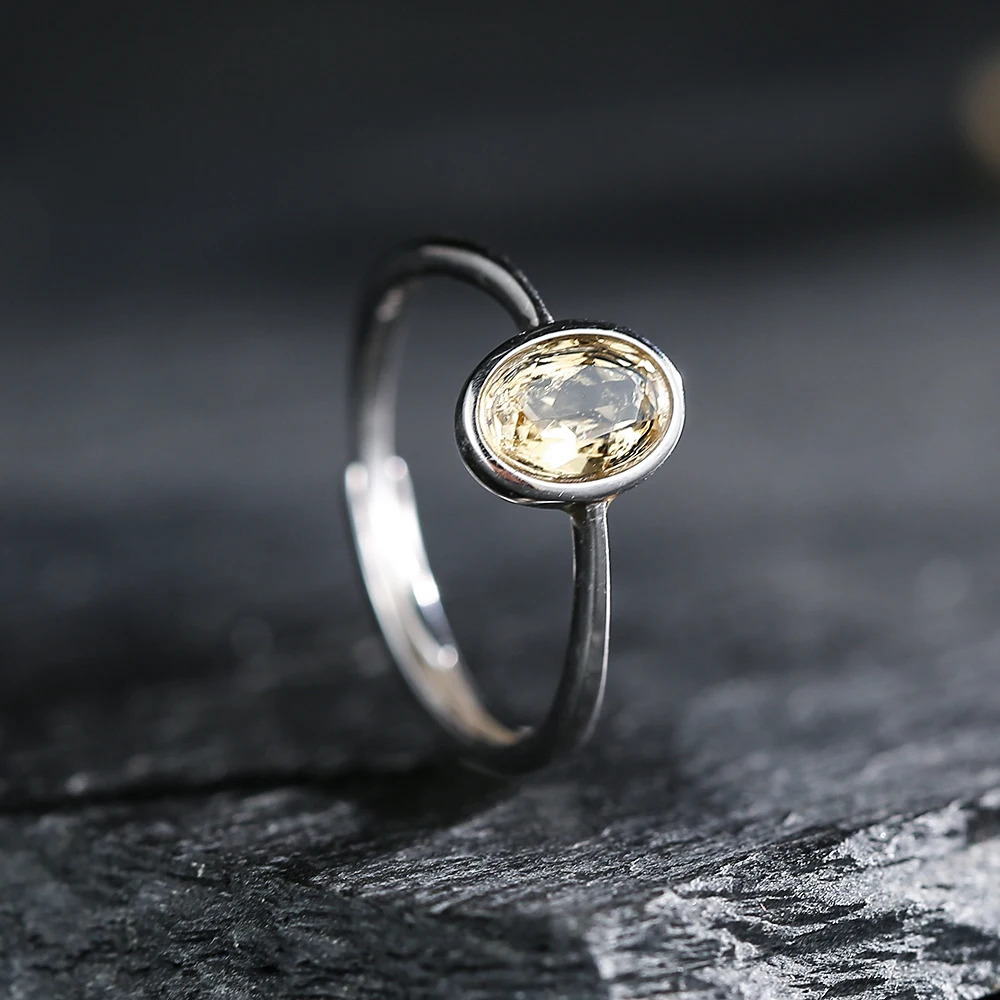 Real 925 Silver Ring with Natural Gems Citrine Stone Oval Cut 7X5mm Gemstone Diamond Anillos for Women Adjustable Rings Jewelry 241214