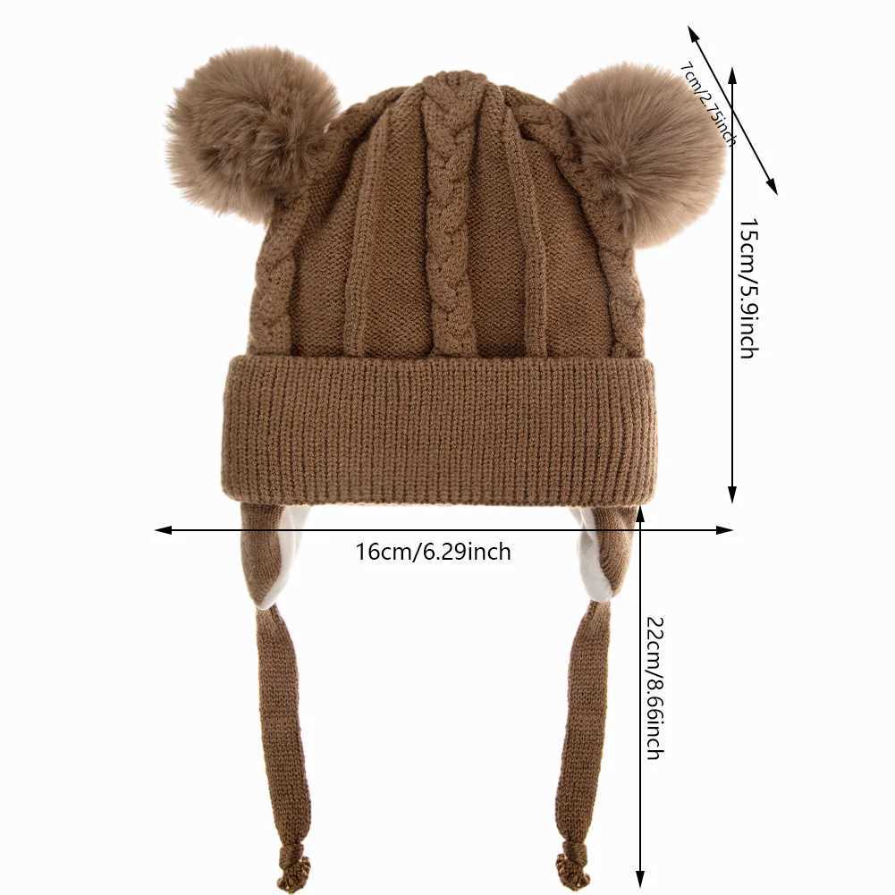 Cute bear earmuffs textured knit hats fluffy baby boys and girls thick and warm winter earmuffs cotton lining childrens headwear W241213