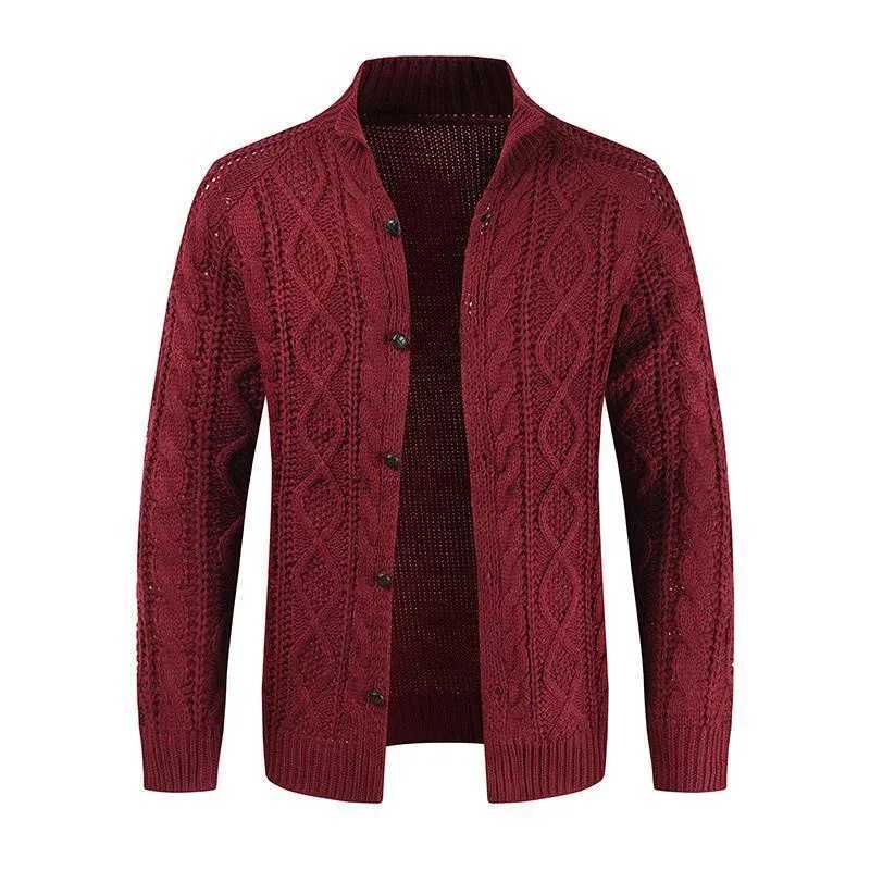 High Quality Winter mens knitted cardigan wool sweater autumn solid color long sleeved mens casual warm jacquard sweater fashionable mens jacket T2412