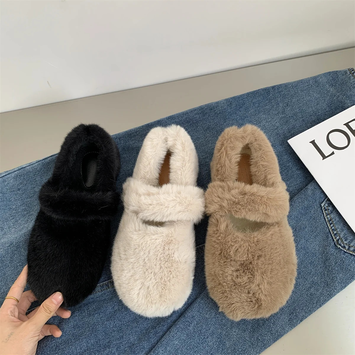 Round Toe Women Casual Female Sneakers White Leather Shoes Slip-on Loafers Fur Soft Moccasin Slip On Winter Leisure Basic Sl 241213