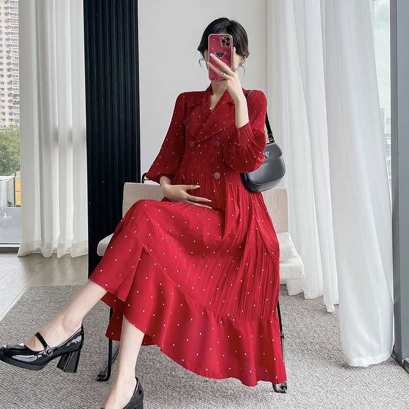 Photo Shoot Materni Clothes Spring And Autumn Dress New Sle Korean-sle Mid-length Loose-Fit Peter Pan Collar ChiffonXJ241213