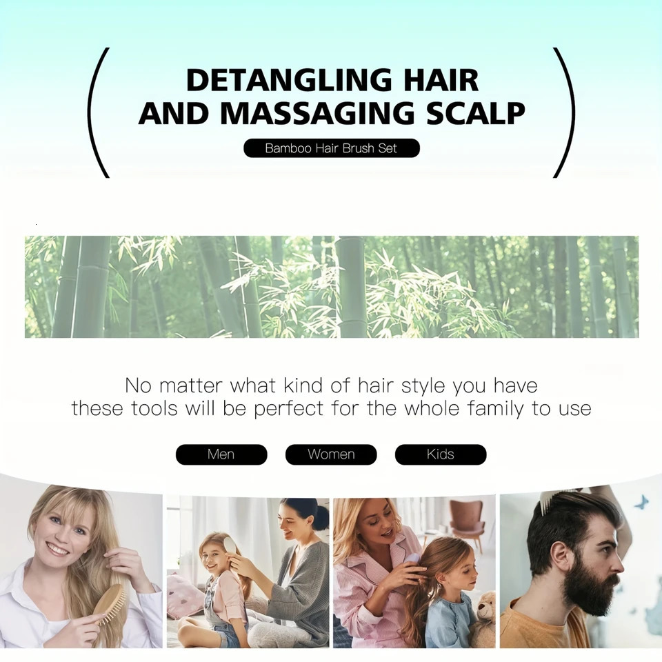 4pcs/Set Bamboo Wooden Finishing Comb Set - Wide Tooth Comb for Normal Hair Air Cushion Comb Rat Tail Comb Ergonomi 241213