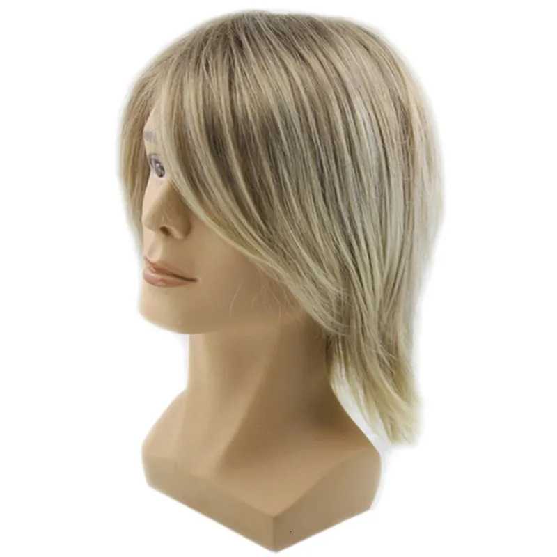 Long Omber Blonde Straight Wig Synthetic Wig With Side Part Bangs Heat Resistant Fiber For Men Daily Party Cosplay Use 241213