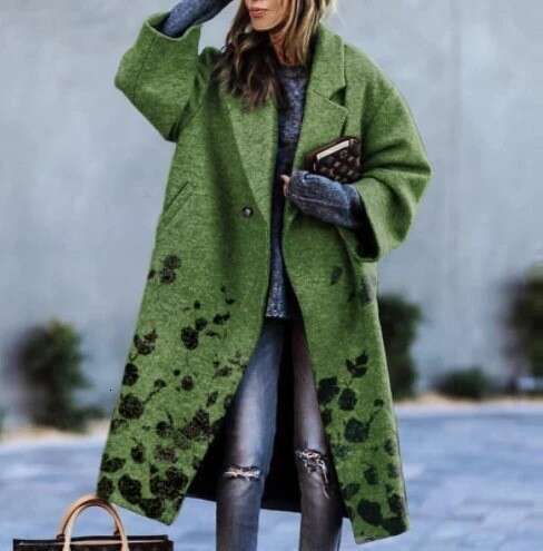 New European And American Autumn Cross Border Foreign Trade Women's Long Sleeved Printed With Collar Coat
