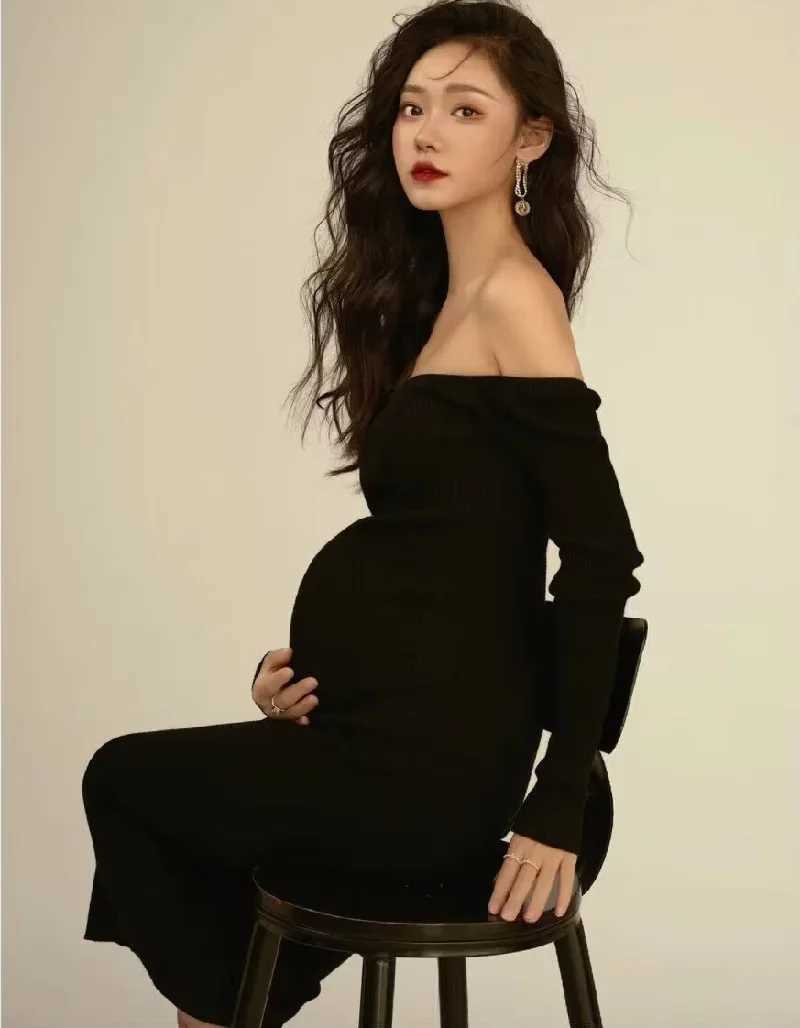 Sepzay Sexy Materni Dresses for Photo Shoot Full Sleeve Backless Pregnancy Clothes Photography Props Knitted Long DressXJ241213