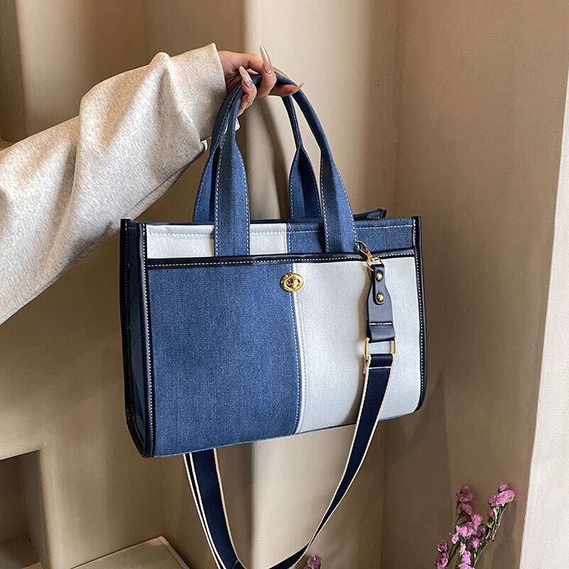 Large Capacity Denim For Women's New Year, Fashionable Contrasting Color Single Shoulder Crossbody Bag, Commuting Minimalist Tote Bag